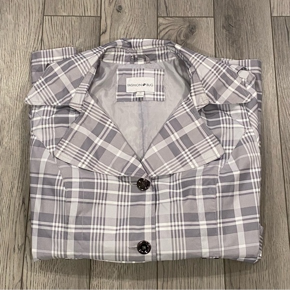 Vintage Fashion Bug Trench Coat Women’s Plus Size 1X Gray Plaid Rain Jacket - Picture 15 of 15